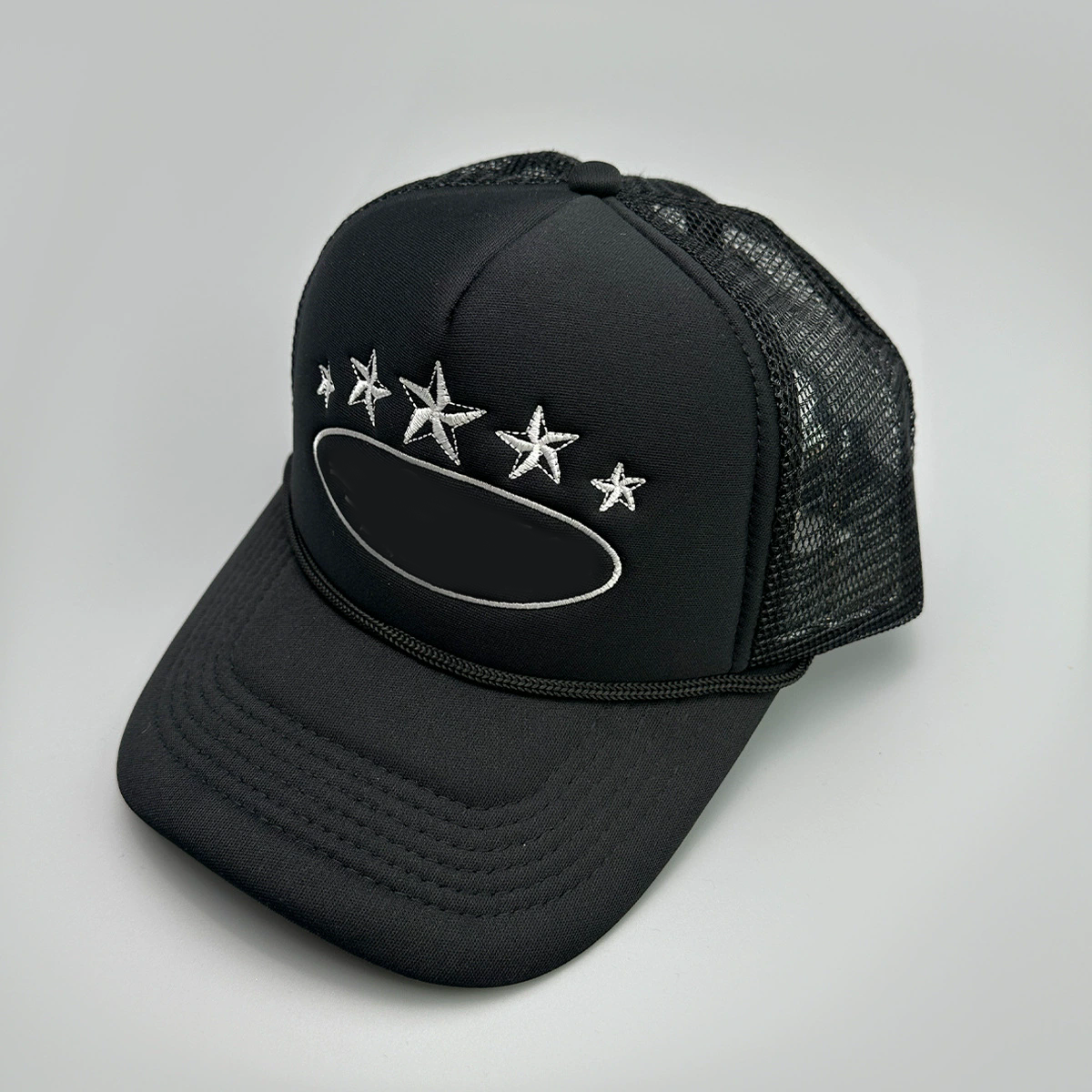 Casquettes de baseball à la mode brodées cinq étoiles couleur bloquée maille respirante langue de canard d'été chapeau de camion pare-soleil poly