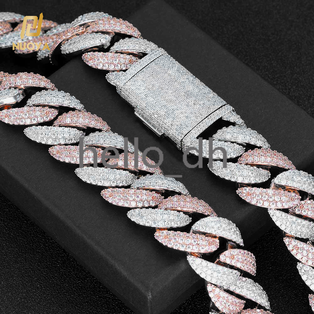 Women 22mm Cuban Link Chain Choker 3 Row Shiny moissanite Iced Out Diamond Silver Plated Cuban Chain Necklace Hip Hop Jewelry