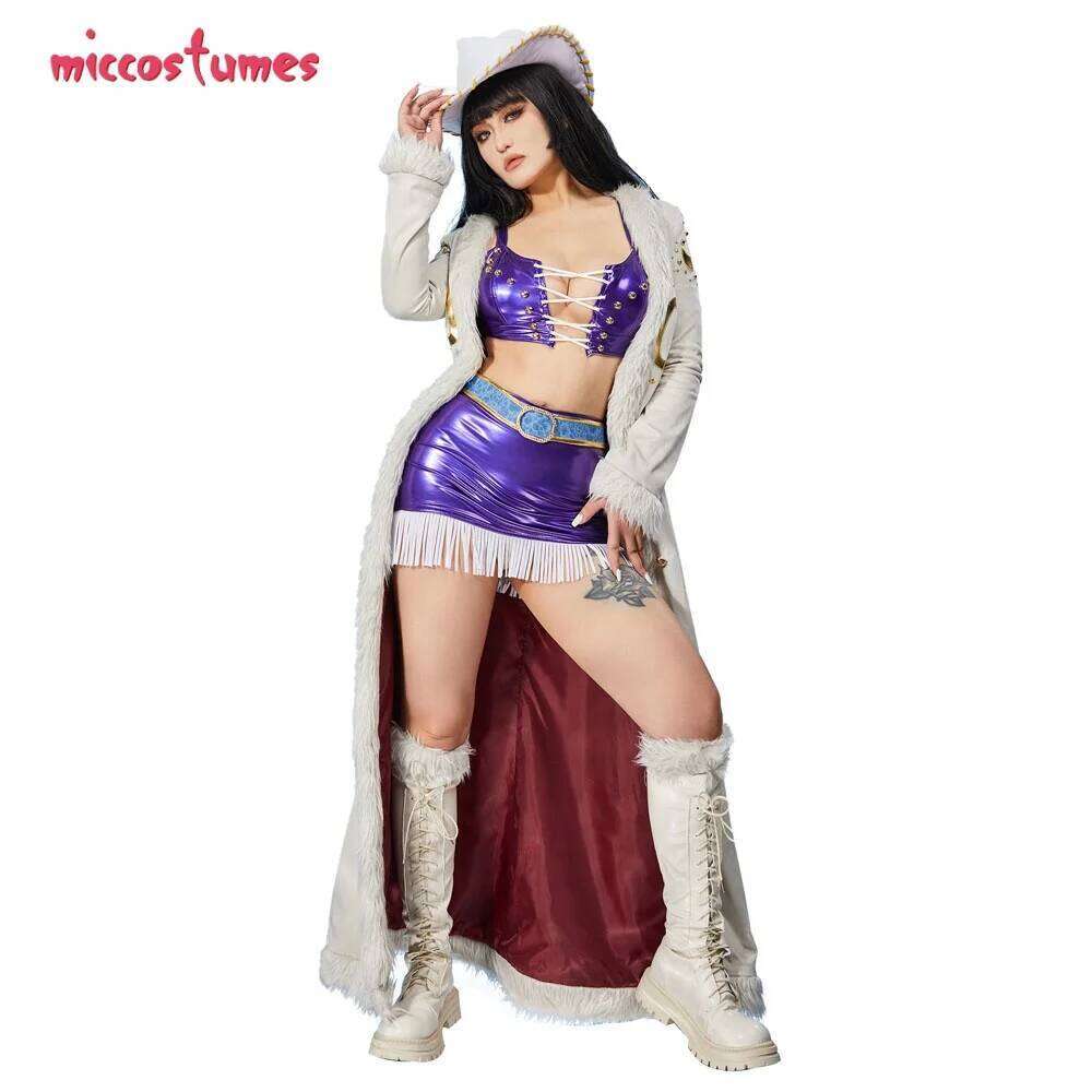 MICCOSTUMES ANIME FEMME ANIME ROBIN Costume de soutien-gorge avec un long manteau et un chapeau Halloween Cosplames Costumes