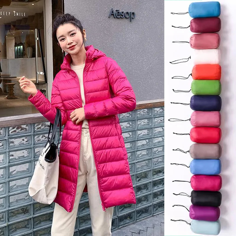 Womens Duck Down Coat Thin Medium Hoodie Light Weight Jacket Autumn Fall Spring Jacket Clothes Candy Color250821