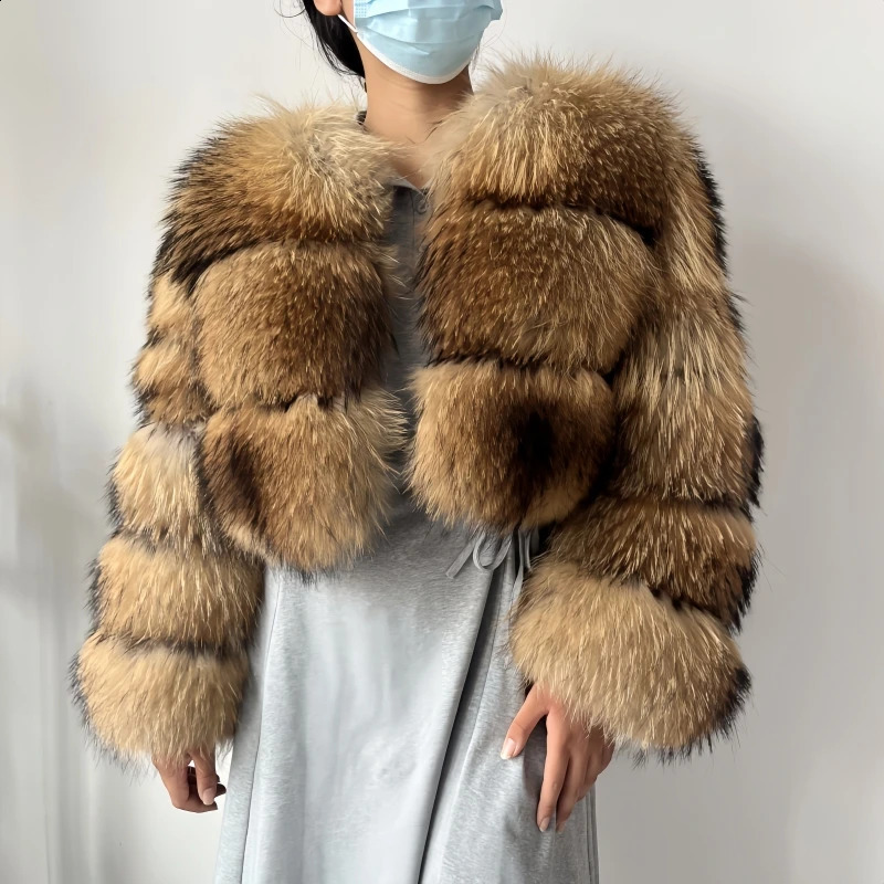 Real Raccoon Fur Coat Super Winter Women ThickNatural Fox Fur Jacket Plus Size Furry Jackets Female Vest250821