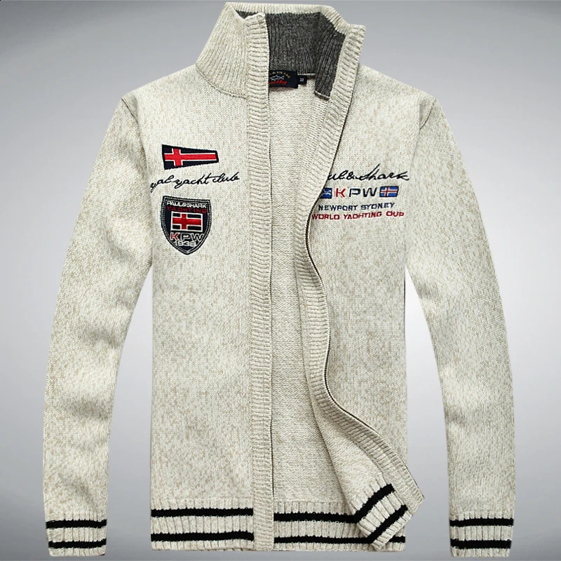Cotton Man Sweater Shark Autumn Cardigan Overcoat Casual White Red Mens Winter Jacket 250818