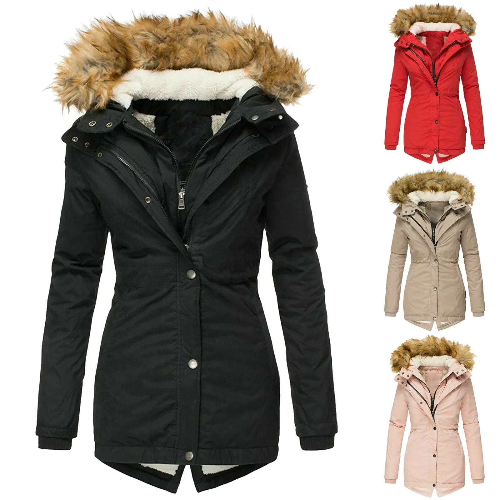 Winter Warm Womens Zipper Long Sleeve Slim Fit Cotton Jacket Coat Hooded Fur Collar W142 Style Fashionable Chinese 250822