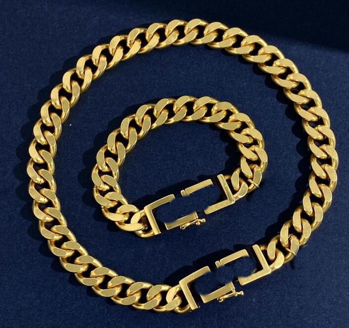 Bracelet de collier à chaîne épais en or cubain ensemble pour hommes et femmes bijoux couple