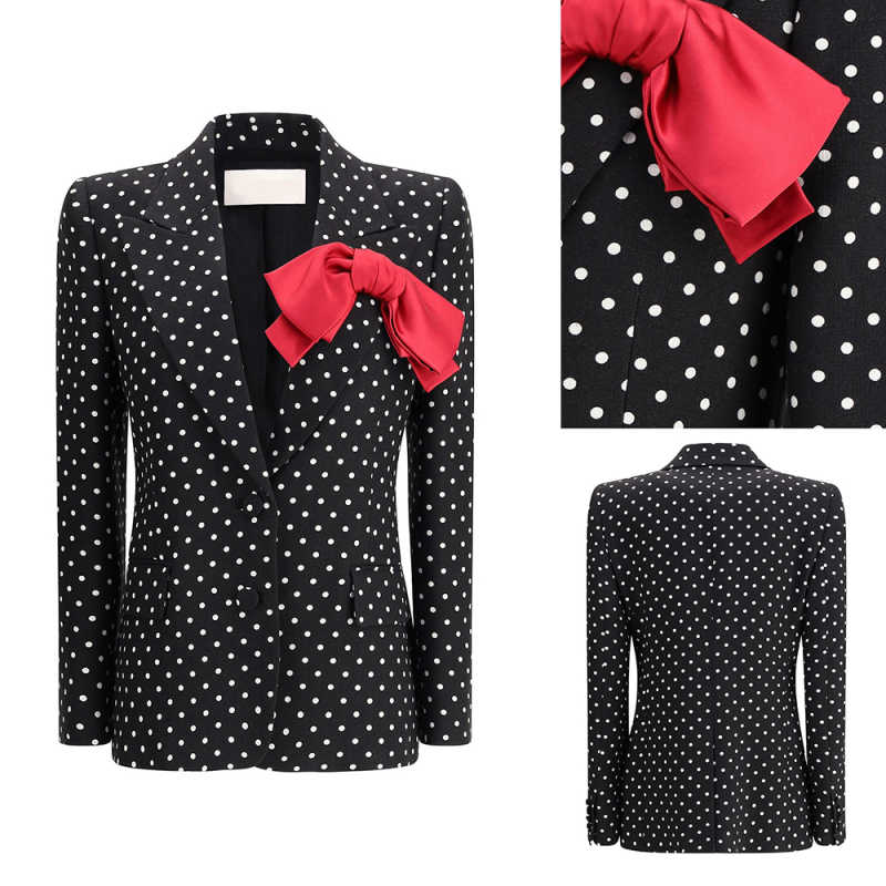 Crystals Wedding Women Blazer Dress One Piece Red Bow Sexy V Neck Jacket Coat Formal Office Lady Guest Prom Customized