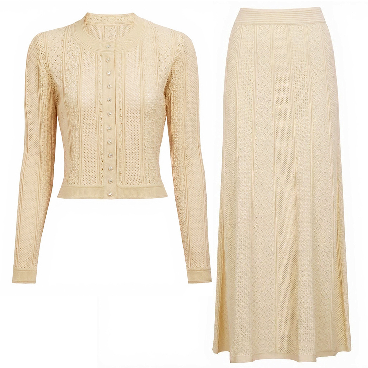 807 XL 2025 Milan Style Autumn Brand Same Style Two Pieces Sets Black White Long Skirt Crew Neck Empire Long Sleeve Dress mansh