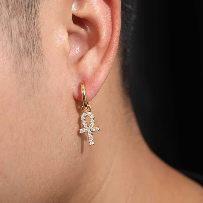 S925 Silver D Moissanite Boucles d'oreilles Elegant All-Match Small Cross Key Anh Simple Elegant All-Match en stock