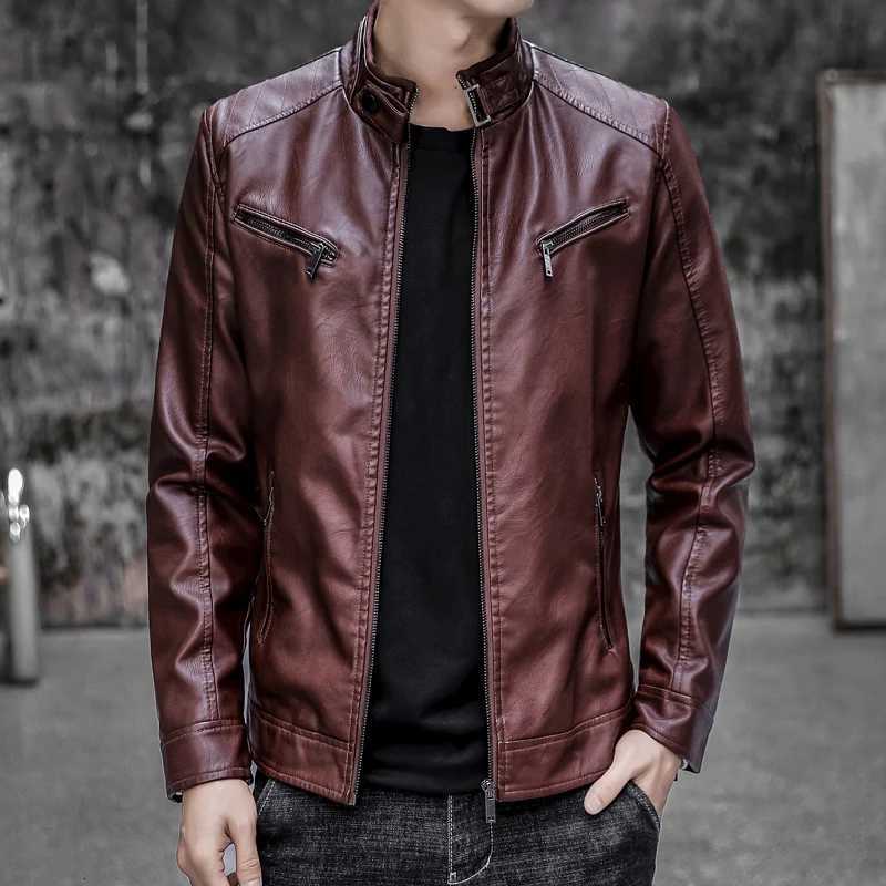 Vestes en cuir masculin Men Zipper à manches longues Marque de mode Vestes en cuir court courte