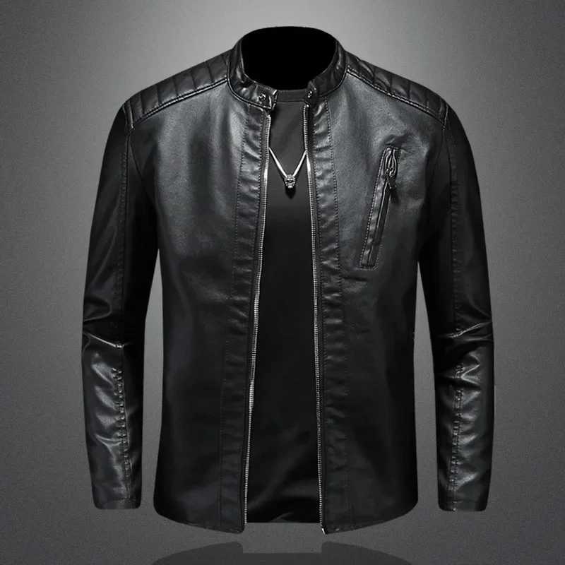 2024 Men Leather Jacket Stand Collar Slim PU Leather Jacket Autumn Fashion Men Motorcycle Casual Coat Male Moto Biker Coat X2508221