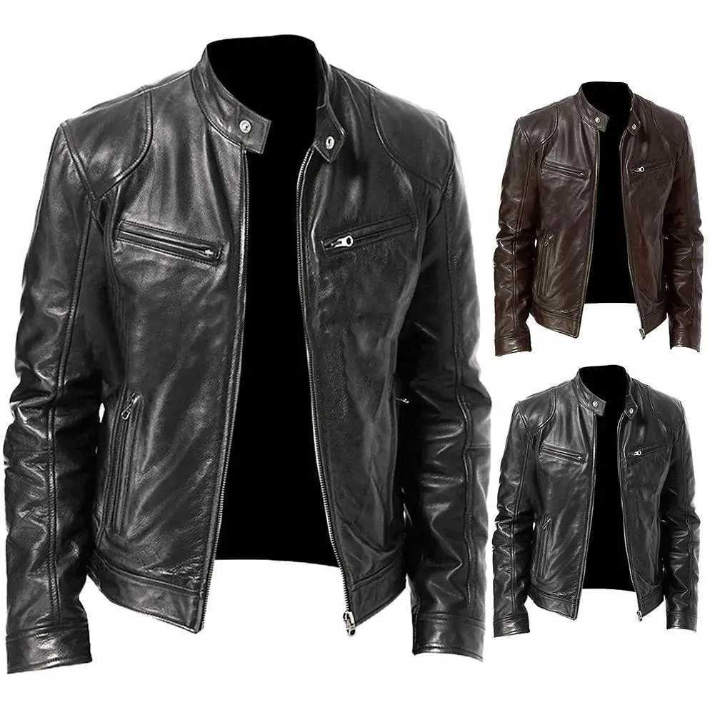 Fashion Men Jacket Mabe Automn Winter Stand-Up Collain Zipper Artificial Leather Motorcycle Veste à vent x250822