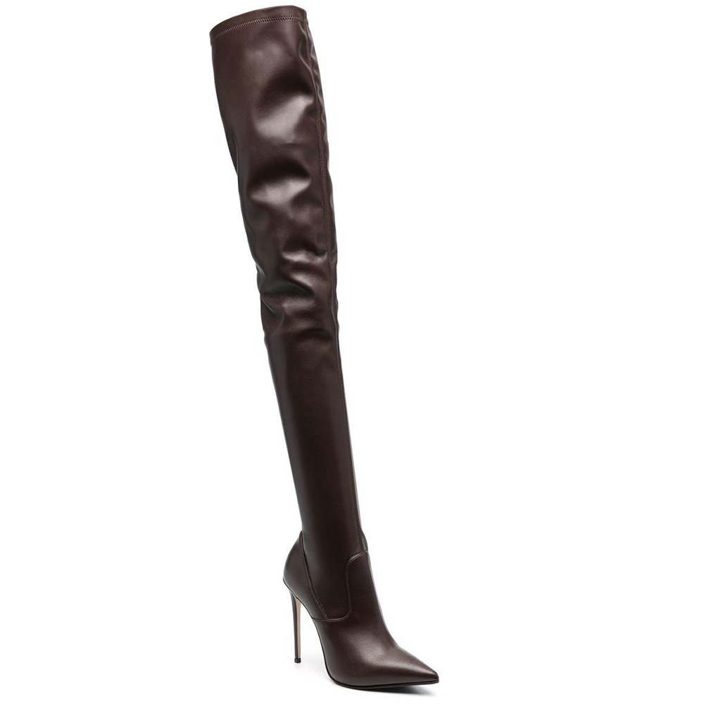 Luxurys Designer Women Dress Shoes Sexy Women's Leather Stretch Boots All Seasons Pull On Stiletto Thigh Boots Street Style Office Trending Ove