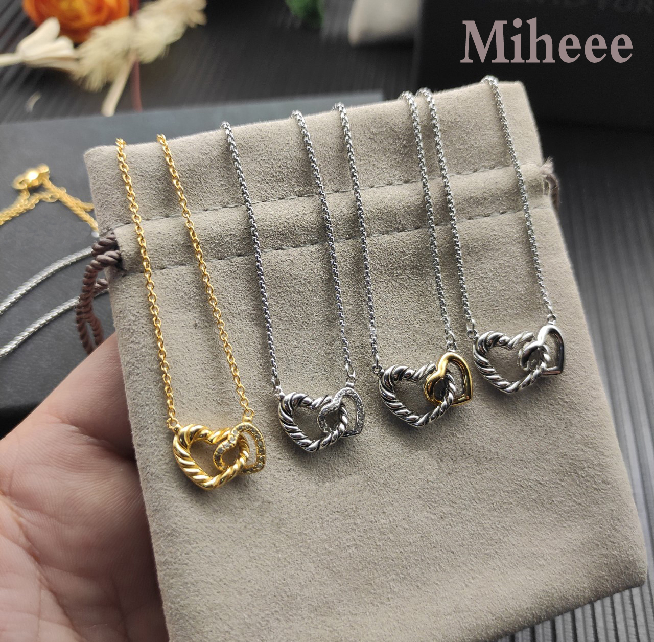 2025 Dy Hearts Collier Designer Femmes hommes Colliers de luxe Color Séparation Chaîne de corde Iced Out Loops enlacés Design Personnalisé de tou