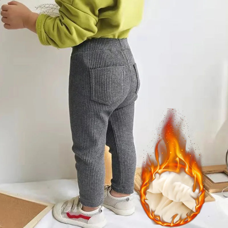 Childrens Autumn Winter Trendy Kids Boys Girls Leggings Plush Thick Pants Keep Warm Trousers Wear Versatile Threaded Pants250821