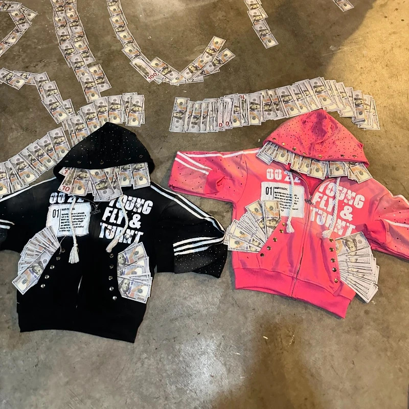 Y2K Retro Goth Women Embroidered Zip Hoodie Rock Harajuku Men Women Streetwear Punk Hip Hop Washed Hoodie k pop clothes 250818