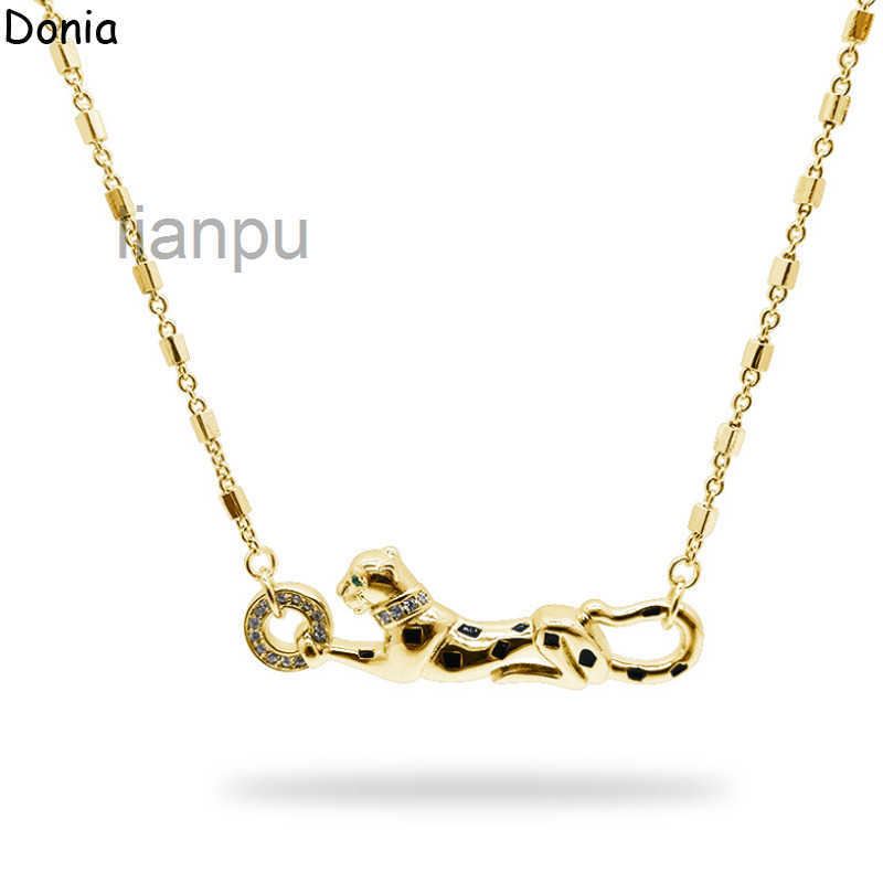 jewelry luxury necklace Donia European and American fashion enamel leopard titanium steel micro-set zircon pendant designer gift accessories with bo