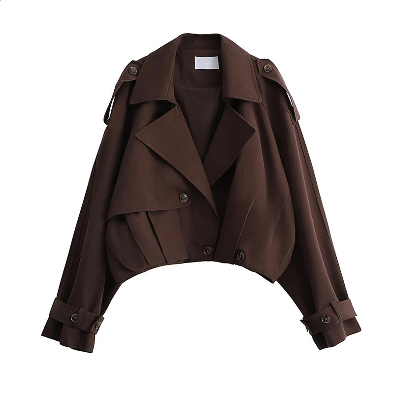 SuperAen Autumn Korean Style Double-breasted Short Trench Coat Womens Fashion Spliced Loose Coats 250819