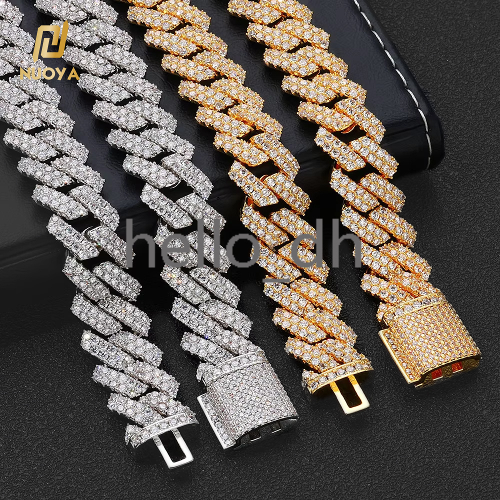 Luxury 2 Row Shiny moissanite Diamond Cuban Link Chain Necklace 18K/White Gold Plated Hip Hop Jewelry for Women and Men