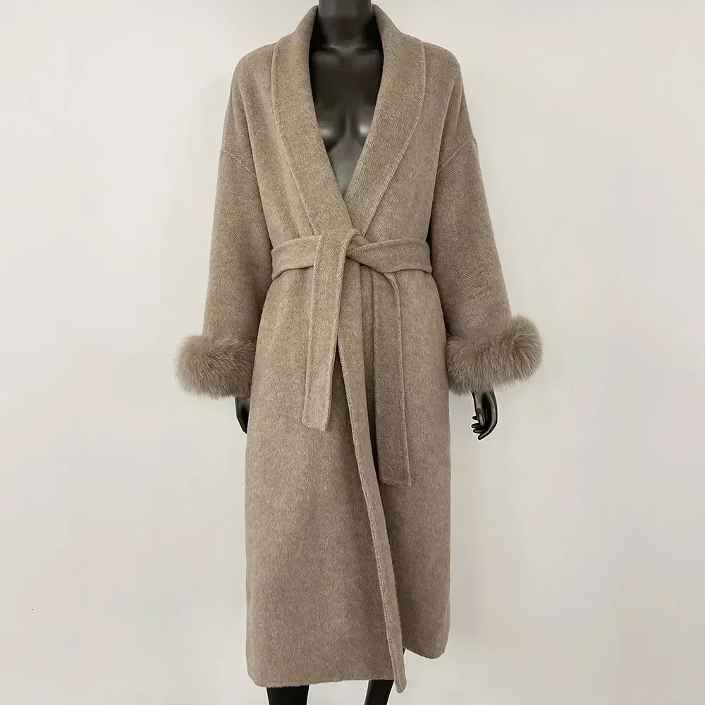 Cashmere Coat Doublesided Woolen Jacket Women Removable Cuffs Fox Fur Winter Temperament Short and Long Real Wool 250822