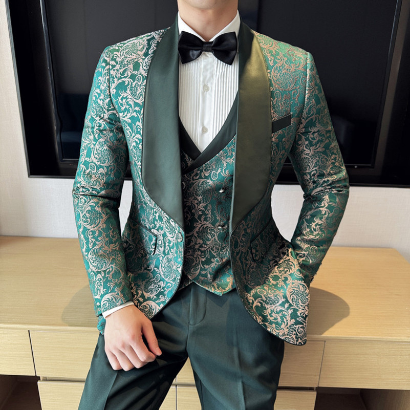 Spring Mens British Style Business Casual ThreePiece Suit Vest Trousers Hiensity Jacquard Wedding Dress 250821