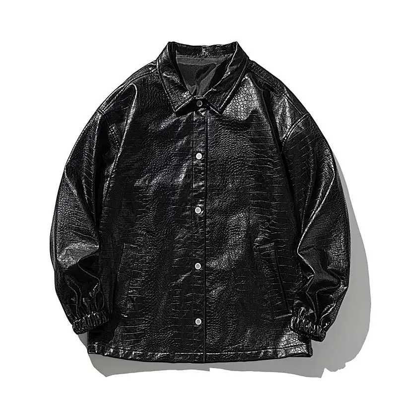 Spring Autumn Fashion PU Jacket for Men Turn-down Collar Loose and Versatile Casual Coat X250822