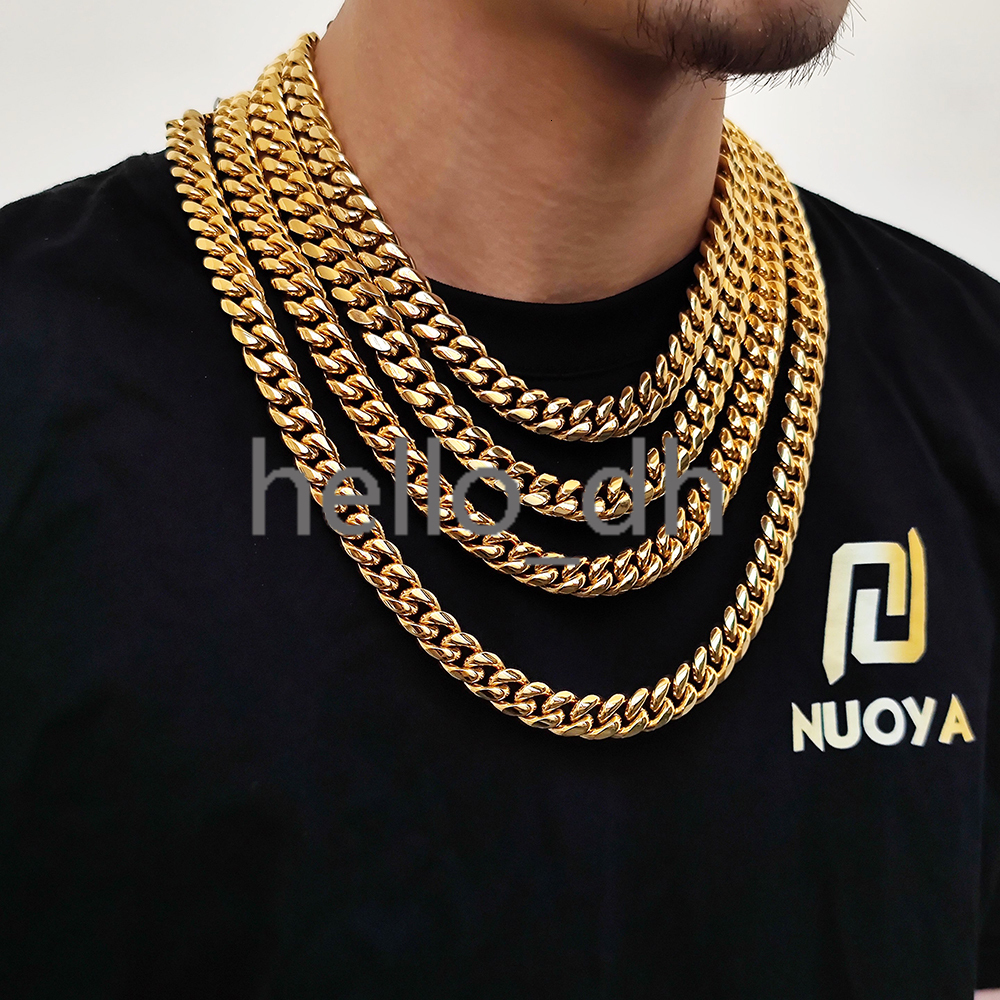 18K PVD Gold Plated Mens Hip Hop Jewelry Silver Curb Miami Necklace 925 silver 925 silver Cuban Link Chain