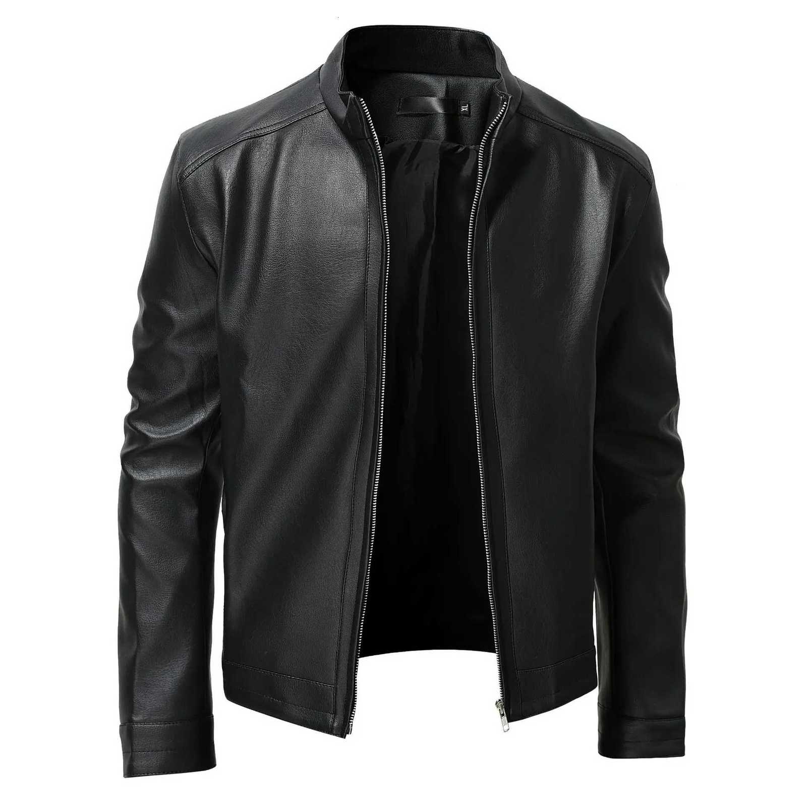 2025 Autumn Mens Fashion Leather Jacket Slim Fit Stand Collar PU Jacket Male Windproof Motorcycle Zipper Jackets Men Outerwear X250822