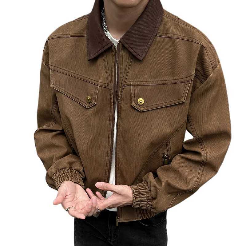 Men Korean Streetwear Vintage Fashion Loose Casual Washed Old Leather Short Cargo Jacket Women Coat Motorcycle Bomber Jacket X250822