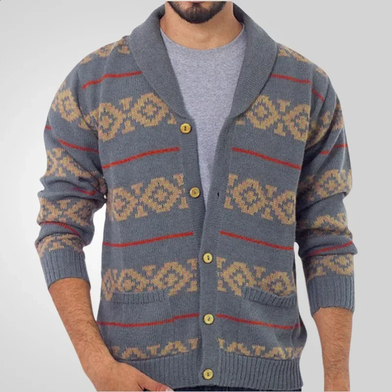 Cardigan Men Sweaters Coat Turn Down Collar Full Sleeve Single Breasted Casual Knit Button Coats Open Stitch Autumn Winter 250813