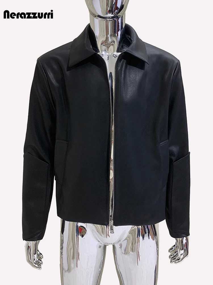 Mauroicardi Autumn Short Black Soft Pu Leather Jacket Men Zipper Turn-down Collar Long Sleeve Loose Casual Fall Clothes 2024 X250822