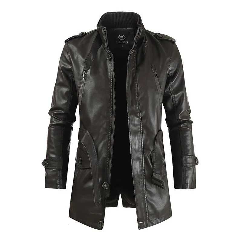 Mens Mid - Stand Long - Collier FAUX Ves à veste en cuir - Emballé fortement doublé en polaire idéale pour la chaleur d'automne et d'hiver x25082