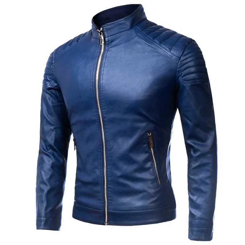 Hommes veste en cuir punn pute mâle collier motocycle en cuir décontracté.