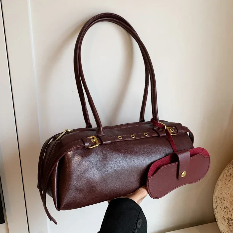 Buckle Decoration Fashion PU Sac à épaule Solide Sacs à main de grande capacité Sacs à main pour les femmes Bolsa Mujer 250818