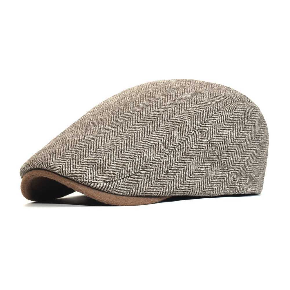 Winter Thick Newsboy Cap Men Vintage Herringbone Women Casual Stripe Berets Gatsby Flat Hat Peaked Cap Adjustable XJ250823