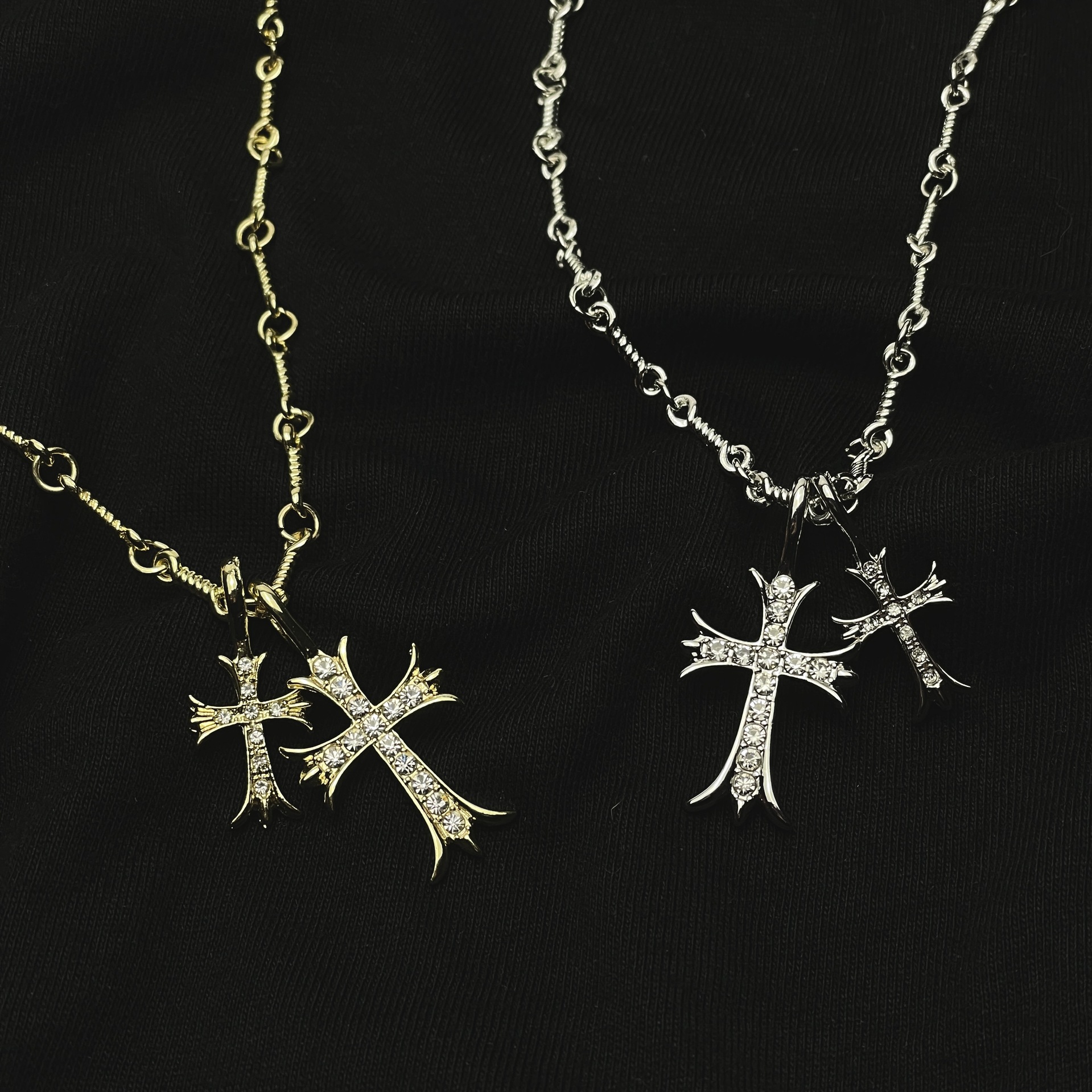 Cross necklace Inlay Diamond Pendant necklace unisex Designer jewelry twisted chain crucifix Choker Classic Stainless Gold Plated Necklace
