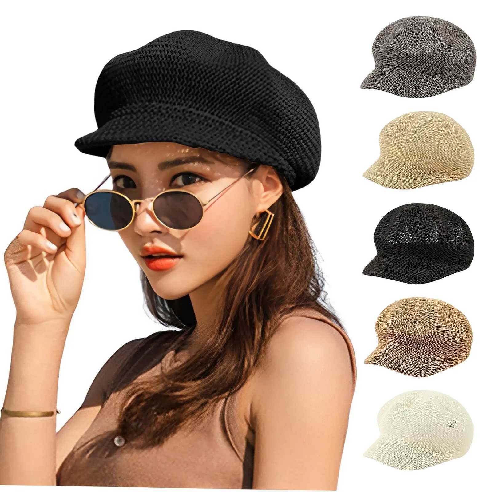 Women Berets Western Style Newsboy C Str Knitted Sun Visors Hat For Women Black White Khaki French Retro Flat Hat Beret XJ250823