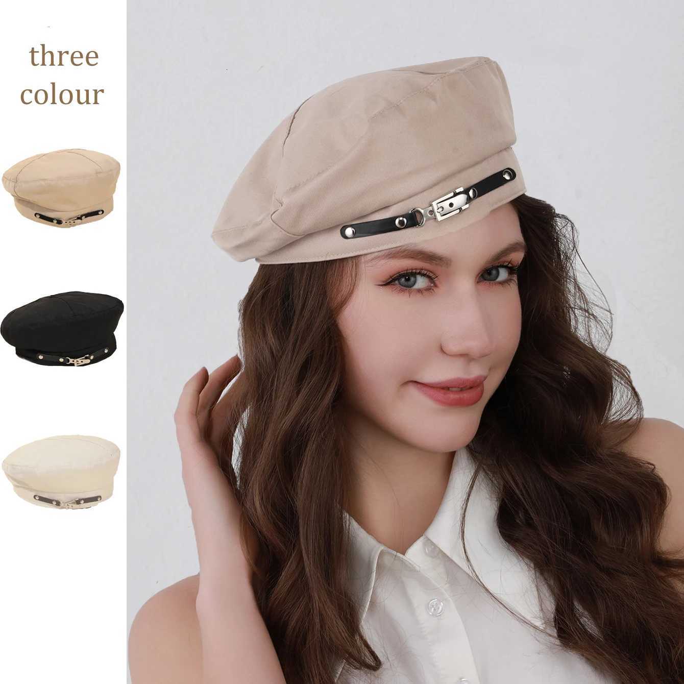 12 Belt Buckle British Retro Painter Hat Japanese Sweet and Cool Cornered Beret for Daily Shopping and Outings XJ250823