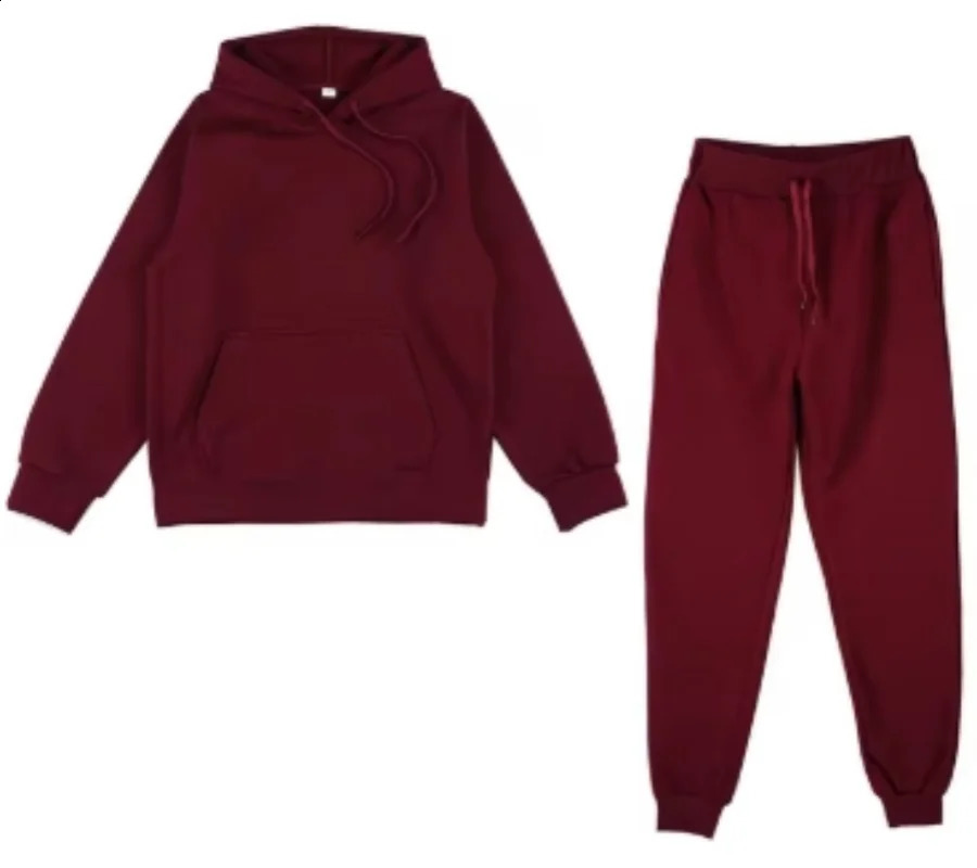 solid color mens and womens hooded sportswear set fashionable cashmere warm and comfortable simple hoodie set long pants 250823