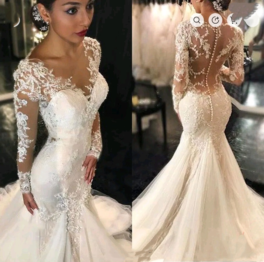 Charming Ivory Mermaid Wedding Dresses Long Sleeves Lace Appliques Beaded Illusion O-Neck Vestidos De Novia Sexy Bridal Gown