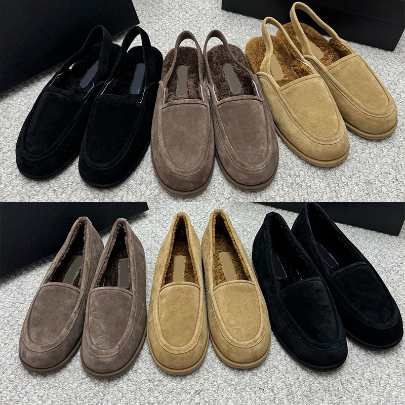 Winter Wool Loafers Femme Designer Mules Chaudes Furry Fluffy Daim EU35-40 910 Chaussures Habillées
