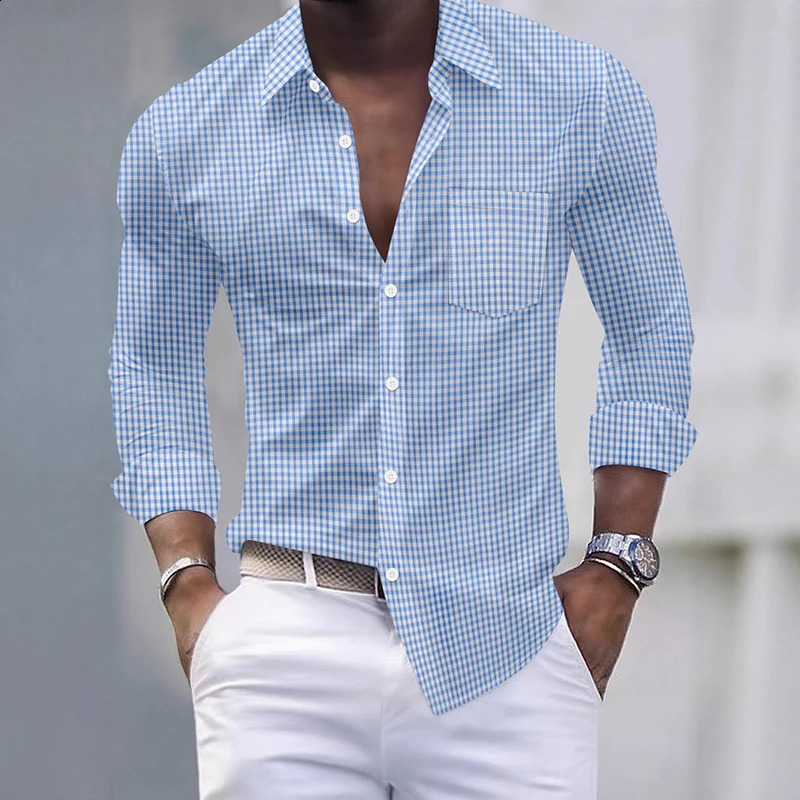 Vintage Plaid Printing Shirts Mens Long Sleeve Button-up Turn-down Collar Casual Shirt Spring Autumn Daily Leisure Mens Shirts 250823