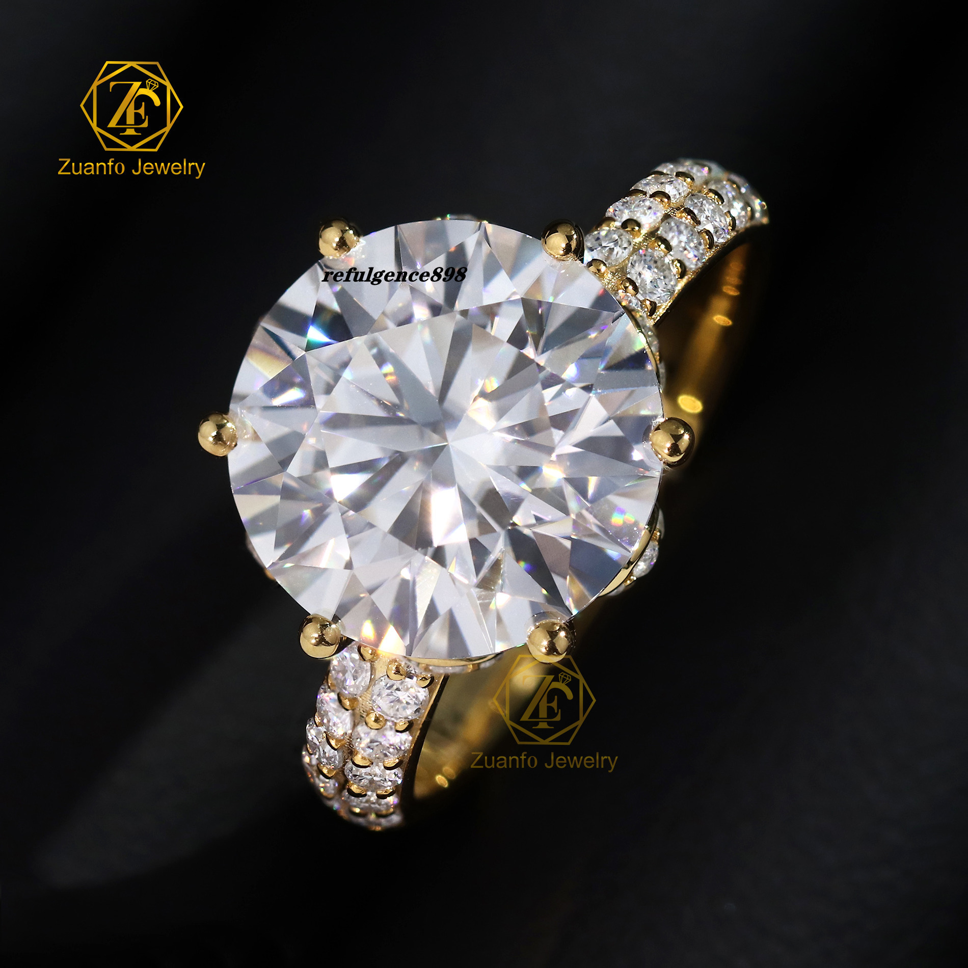 Anneaux de luxe Moisanite Femmes Engagement 5CT 11 mm grande taille Round Coup Moisse Diamond 925 Anneau de mariage en argent
