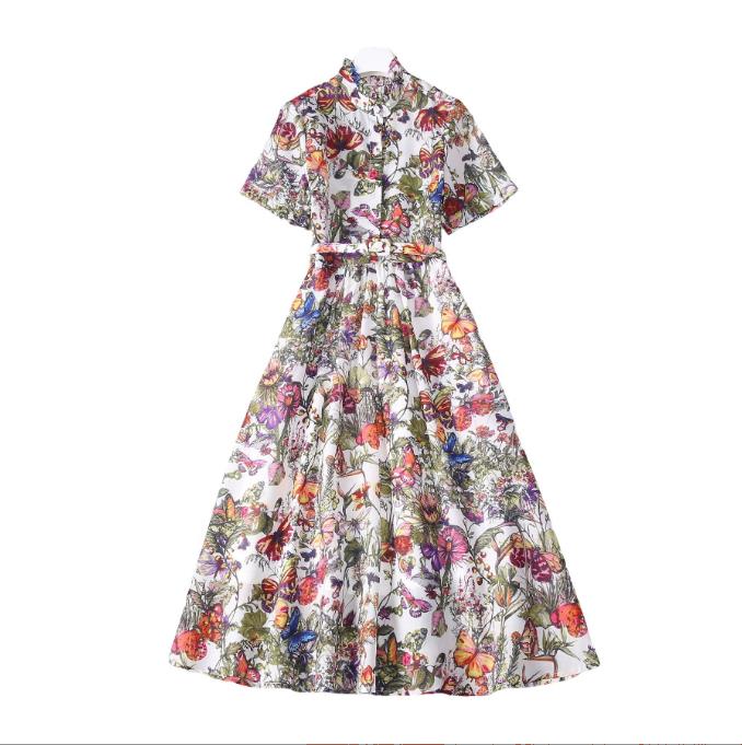 809 XXL 2025 Milan Runway Dress SPring Autumn Short Sleeve Crew Neck Black Brand Same Style Womens Dress Fashion High Quality SH