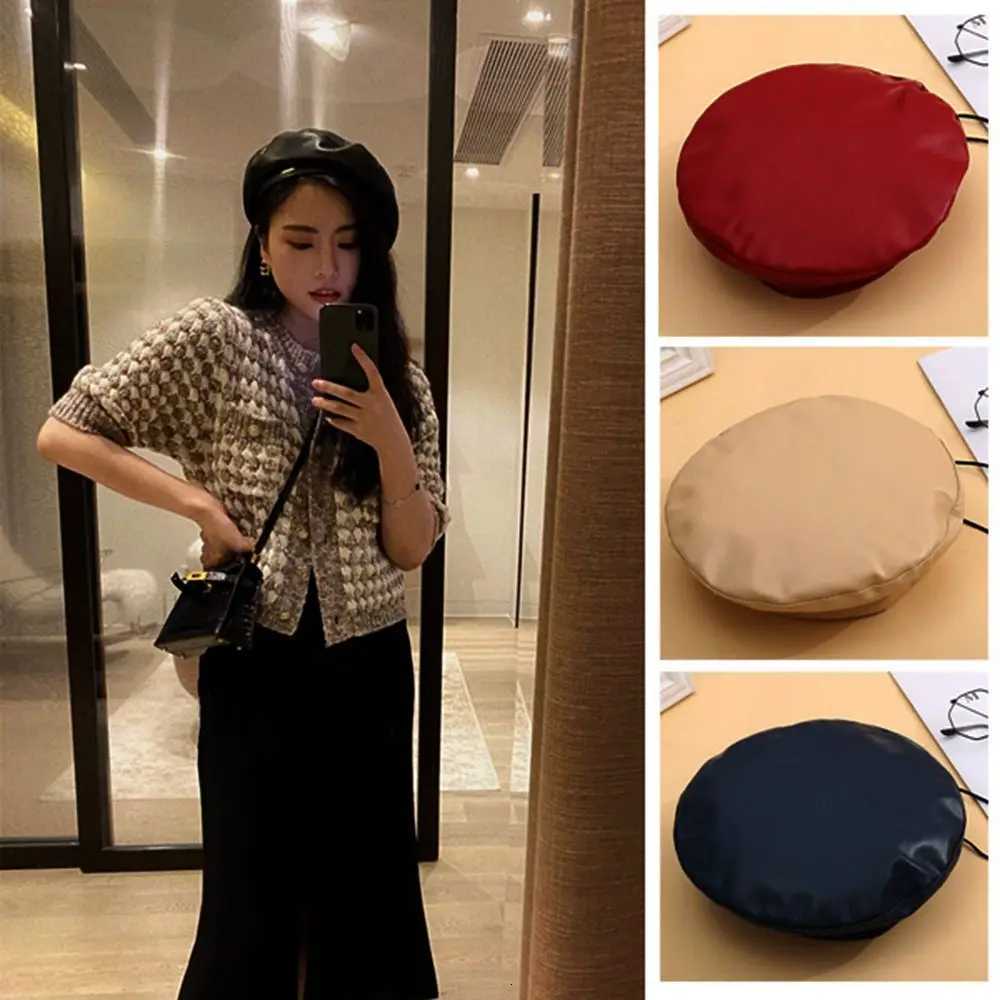 Women Female Ladies Warm Beanie Beret C PU Leather Berets French Artist Hat Adjustable Hat XJ250823