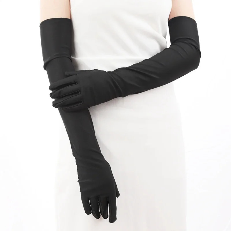 Femmes mittens longs gants classiques adultes noir blanc rouge opéraelbowwrist stret-doigt satin clapet de correspondance costume 250811