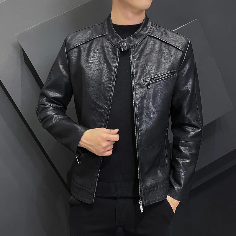 Veste en cuir de vêtements d'extérieur mâle hommes hommes slim fit blaser manteau hommes mode veste en cuir streetwear vestes de motard décontrac