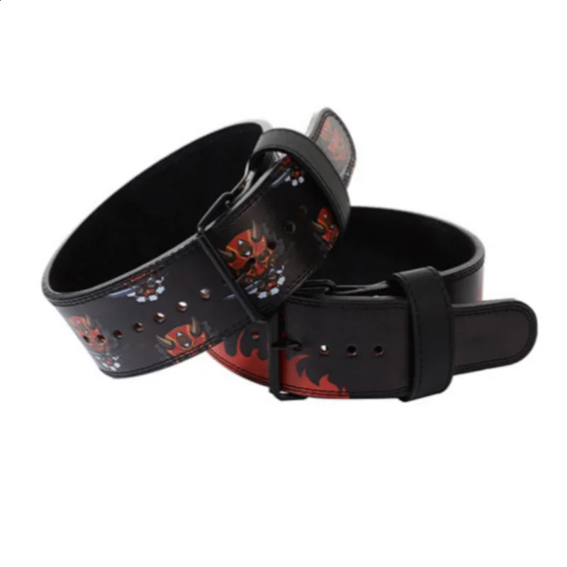 Weightlifting Belt, 9 mm Thick Cowhide Leather Back Support Belt - 10 mm Wide Buckle Weight Lifting Support Belt with Decorative Studs and Flame Pat