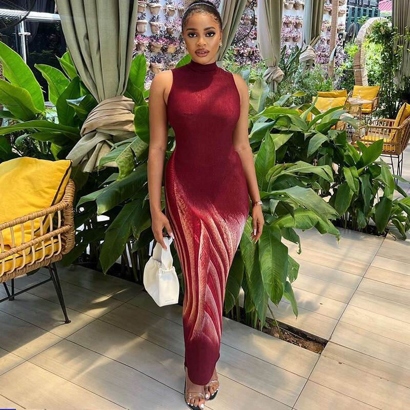 Best-seller mode col montant sans manches imprimé dos nu pull taille moyenne Style de rue robe moulante pour les femmes Ddmylion