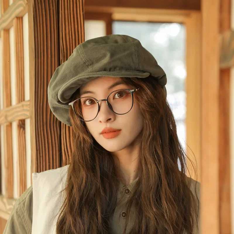 2023 Japanese Simple Washed Cotton Solid Color Beret Women Spring and Summer Retro Literary Painter Newsboy Cloud C Caps XJ250823