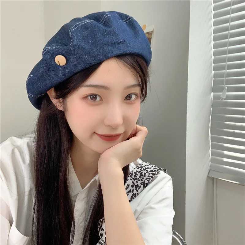 Retro Denim Beret Hat for Women Girls JK Korean Solid Color Newsboy Beret C Outdoor Sunshade Octagonal Painter Artist Hats XJ250823