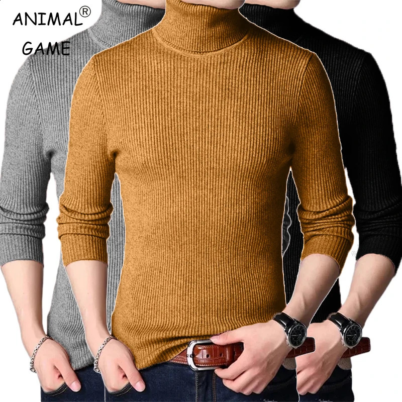 Streetwear Autumn Mens Long Sleeved Turtleneck Sweater Stripes Knitted Oversized Sweaters Homme Solid Color Basic Sweater Men250822